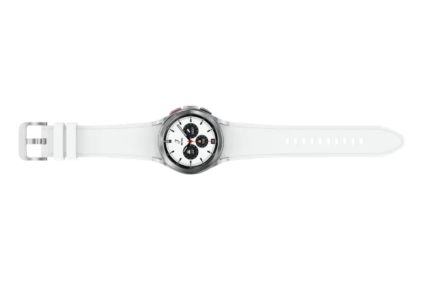 [OUTLET] - Samsung Galaxy Watch4 Classic - 42 mm - sølv - smart ur med rillesportsbånd - fluoroelastomer - hvid - display 1.2