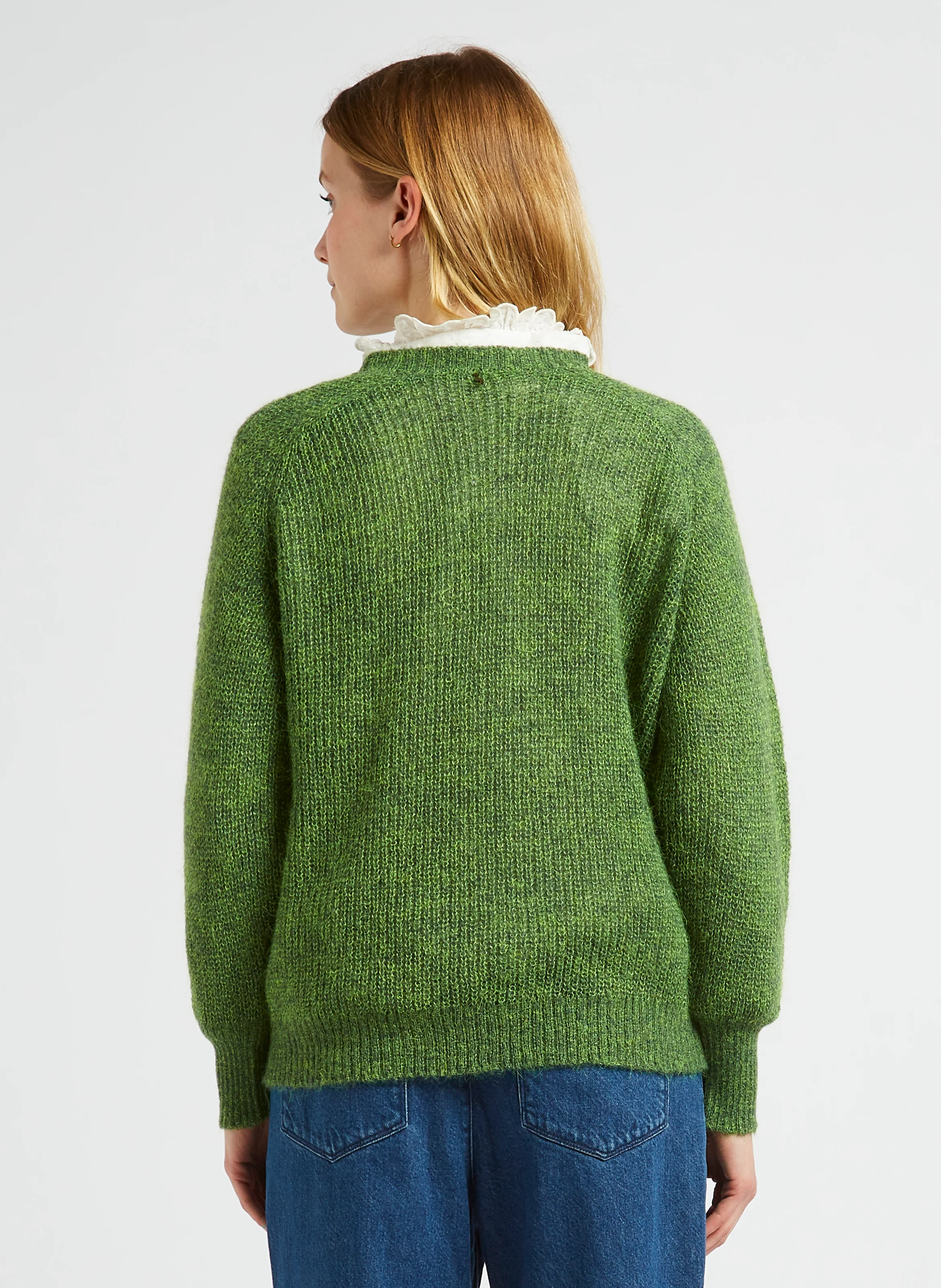 TASHA - Pull droit col V en maille| Vert