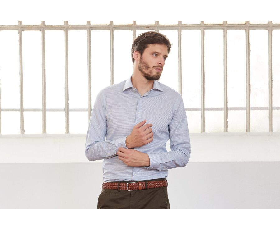 Chemise blanche à petits carreaux Vert Foncé - SALVATORE