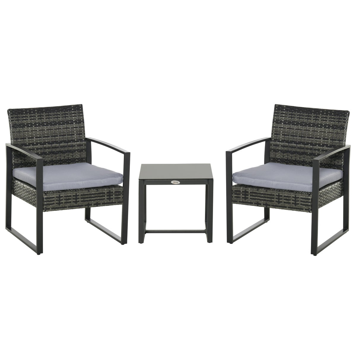 Outsunny 3-delige tuinmeubelset, B63 x D57 x H76 cm, PE polyrotan, metaal, polyester, grijs