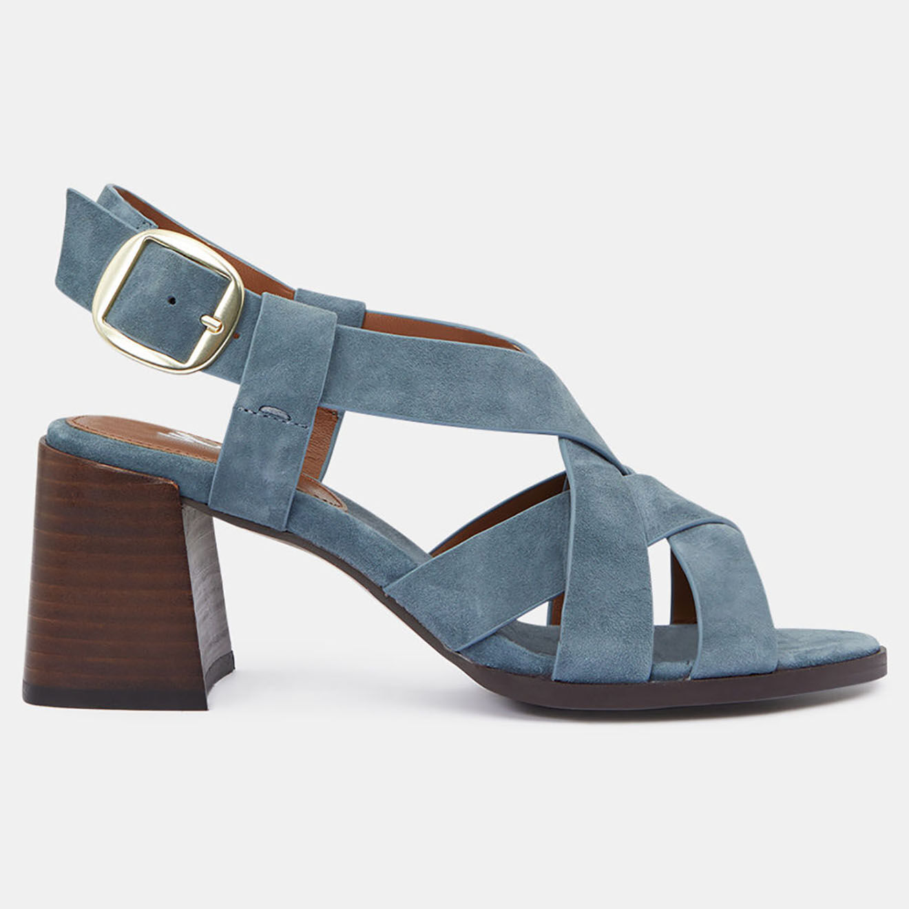 Galeries Lafayette Sandales à talon en Cuir bleu jean - Talon 7 cm