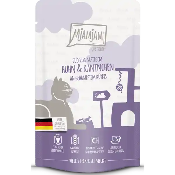 Quetschie - Duo von saftigem Hühnchen & Kaninchen an gedämpftem Kürbis 125g