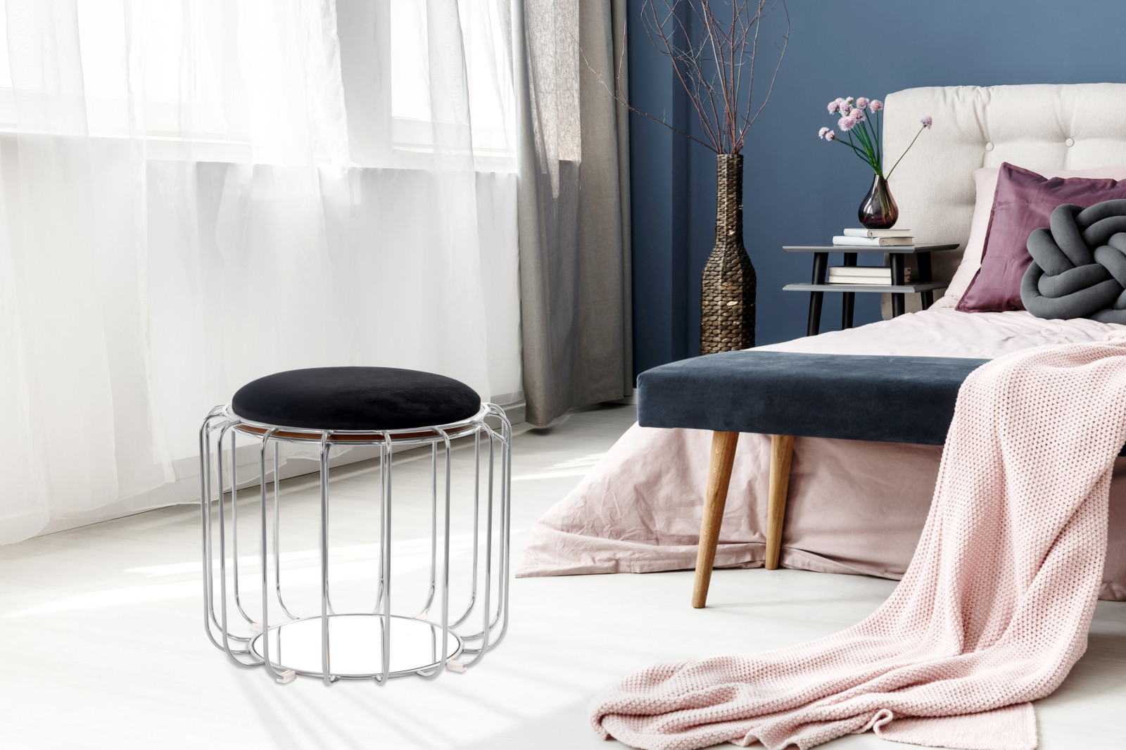 Tisch-Hocker COMFORTABLE - schwarz-silber - Metall