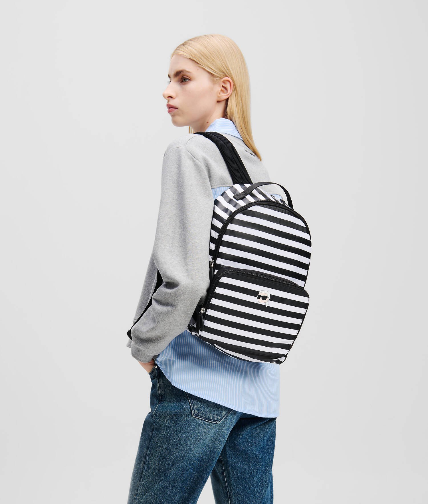 SAC À DOS COMPRESSIBLE EN NYLON IKON - Petite rayure Noir-Blanc