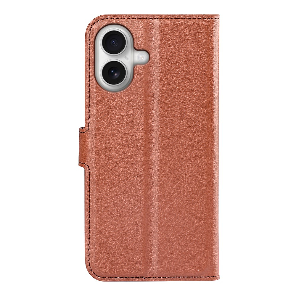 iPhone 17 Leder Tasche Flip Cover Litchi Look - Braun