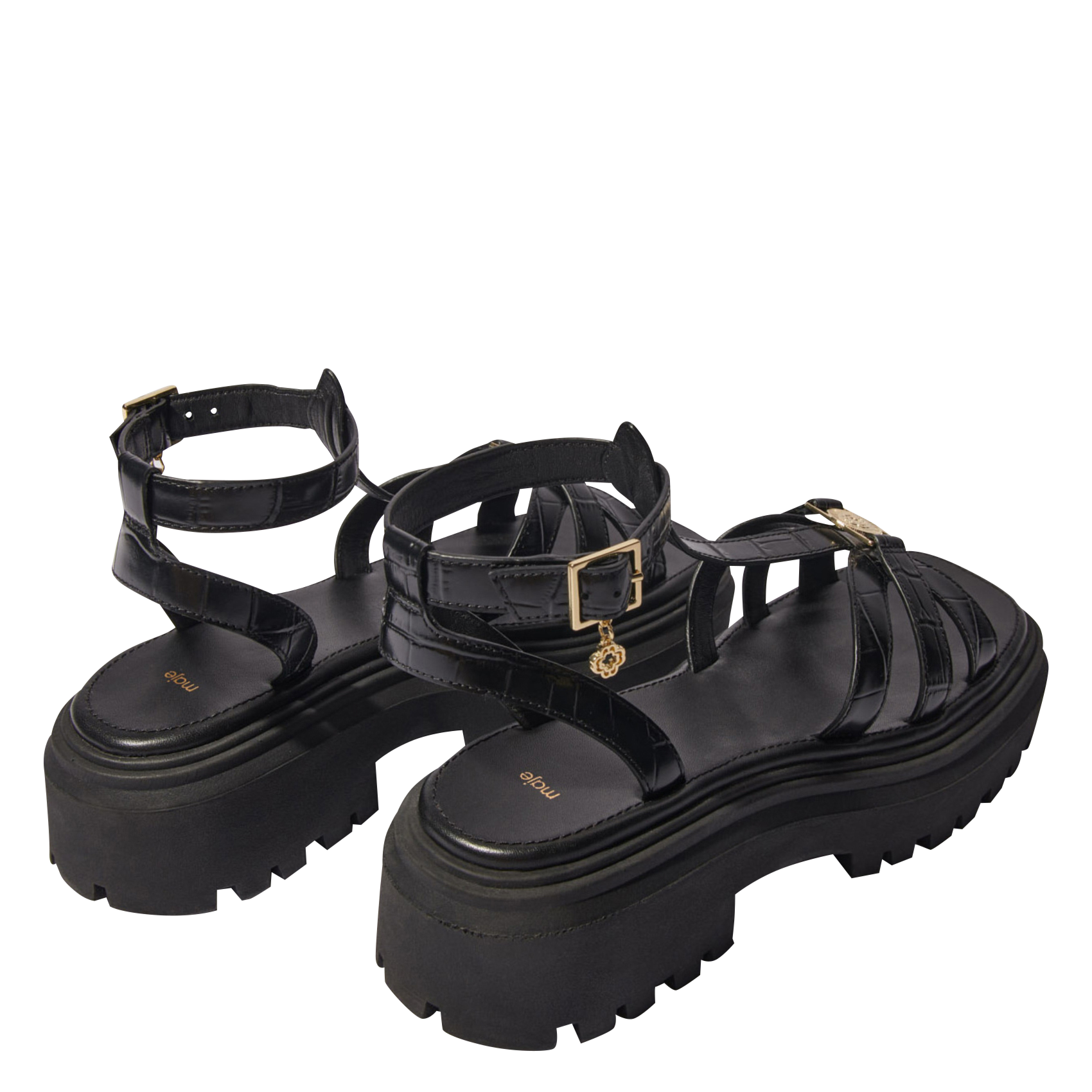 Sandales plates en cuir | Noir