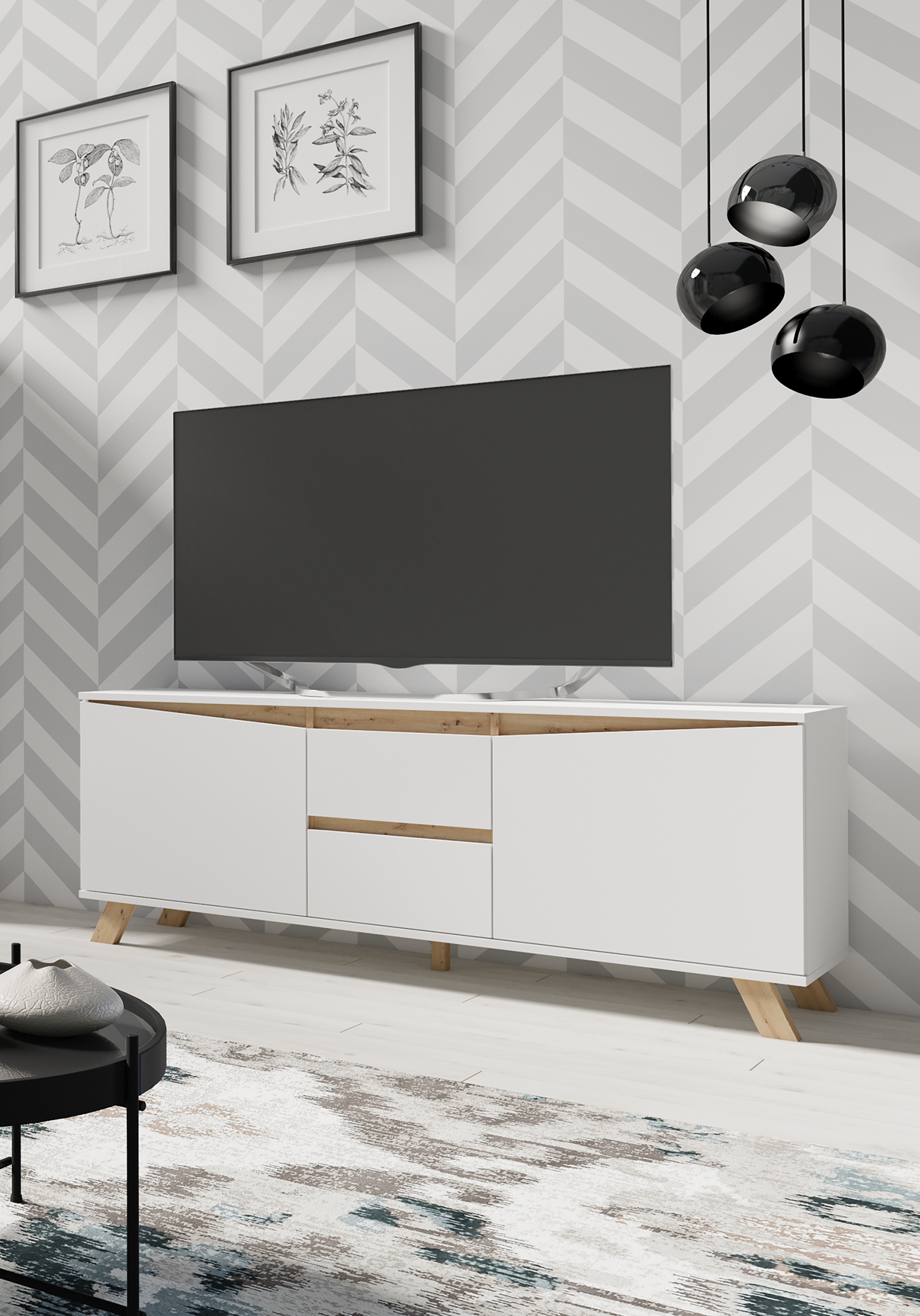 byLIVING TV-Board VALENTIN, Breite 160 cm, weiß/Artisan Eiche (Eiche-Optik)