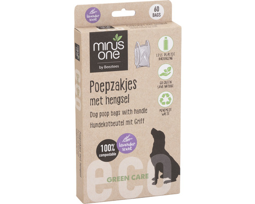 Beeztees Minus One poepzakjes en houder, 60 stuks, lavendelgeur