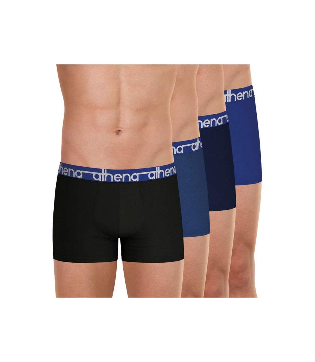 ATHENA Lot de 4 Boxers Homme Coton EASY JEAN Noir Bleu Marine Electrique
