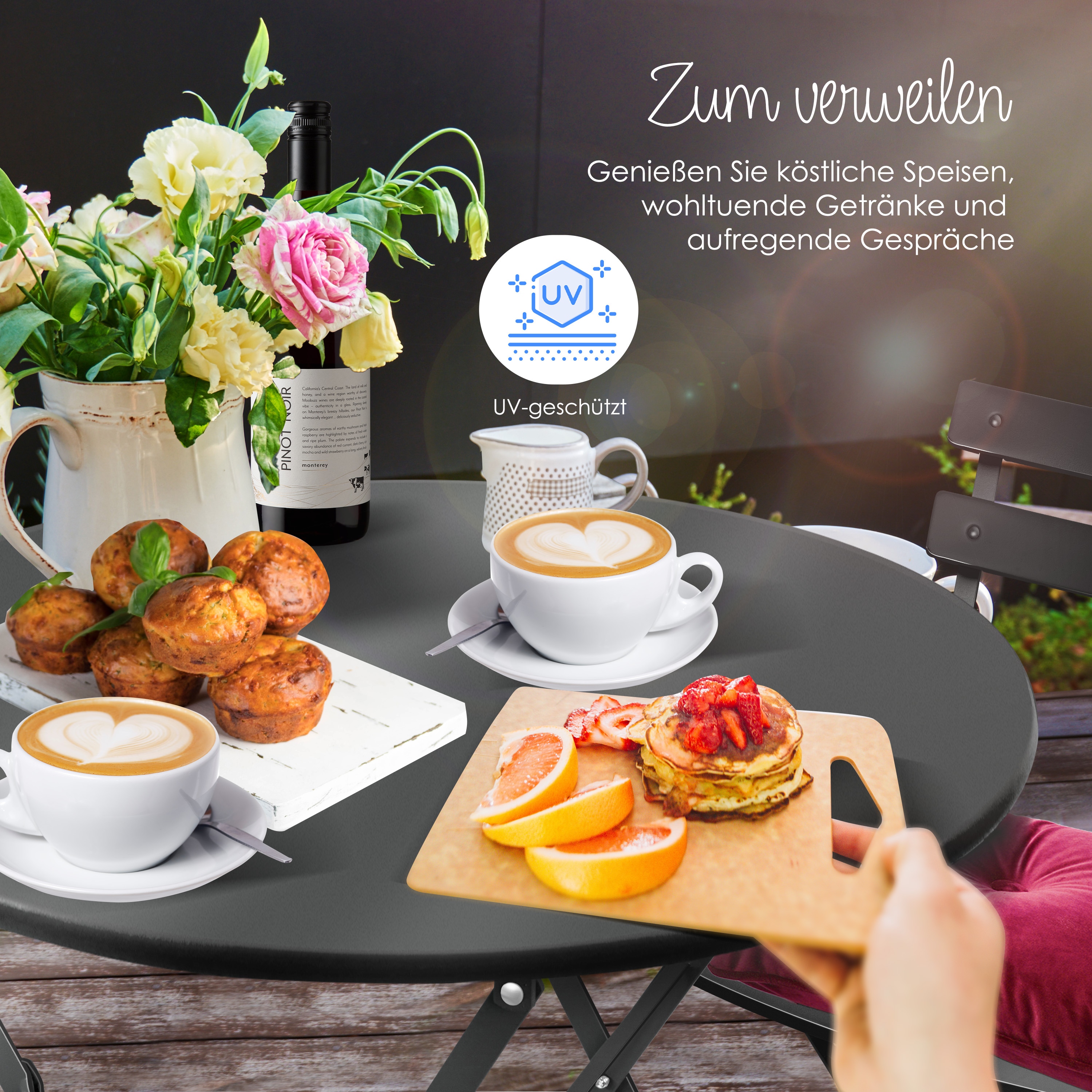 KESSER® Bistroset 3-teilig Bistrotisch mit 2 klappbaren Stühle Set Balkonset Balkonmöbel Klapp-Möbel Gartenset Sitzgarnitur Gartengarnitur Gartenmöbel Sitzgruppe Metall Bistro Gartentisch inkl. Abdeckung