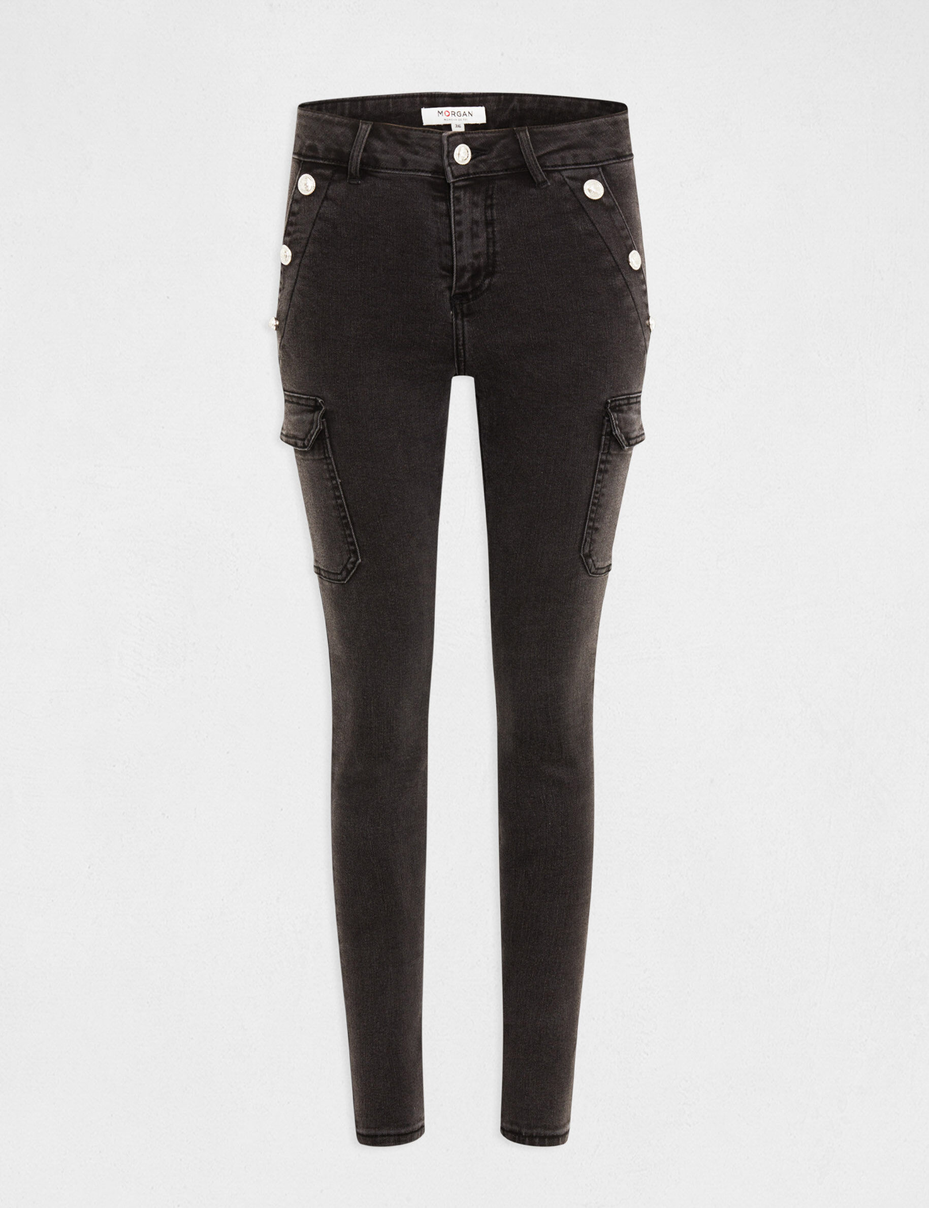 Jeans cargo skinny à ponts gris moyen femme - gris_moyen