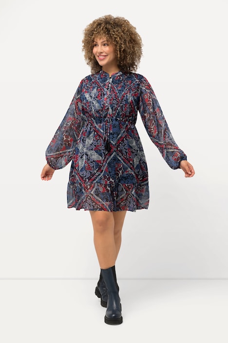 Kleid, Paisleymuster, Tunika-Ausschnitt, Langarm