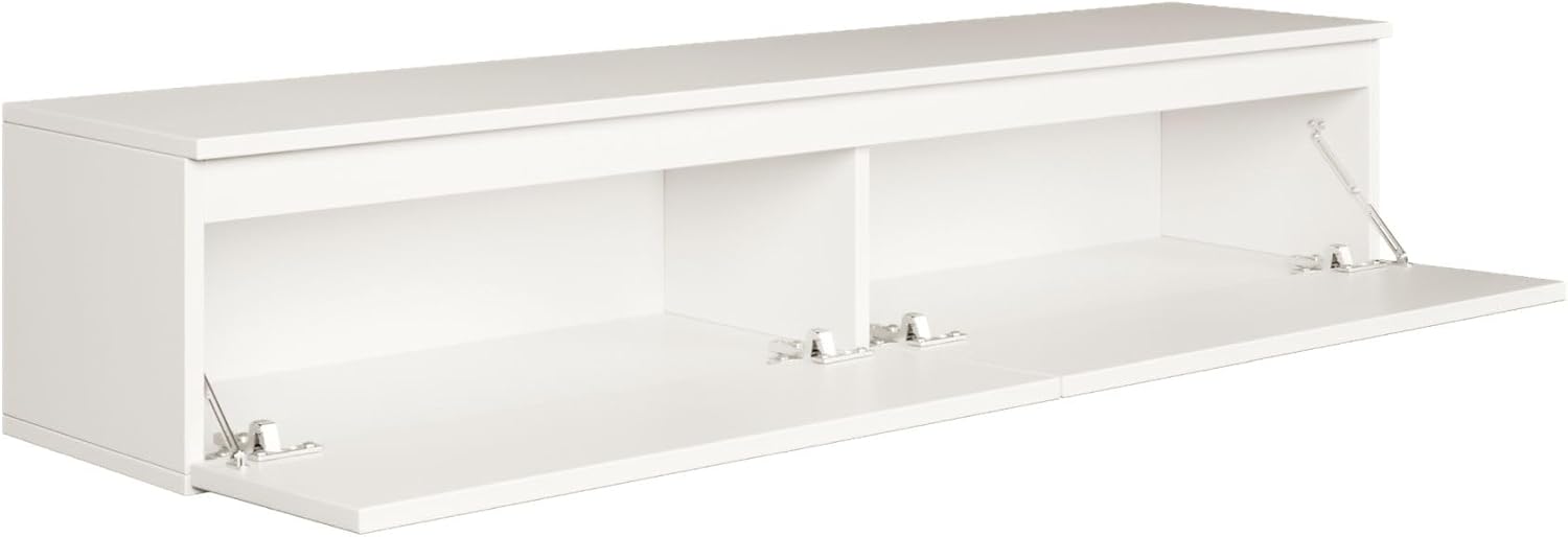 Selsey Hängeboard Bemmi 28,4x150x31,8 cm, Minimalistisches TV Lowboard, Weiß, Hochwertige Spanplatte mit ABS-Kanten, Zwei Klappenfächer,Melaminbeschichtet, Ideal fürs Wohnzimmer