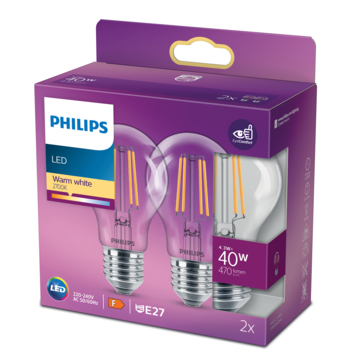 Philips LED peer E27 40W 2 stuks filament helder niet dimbaar