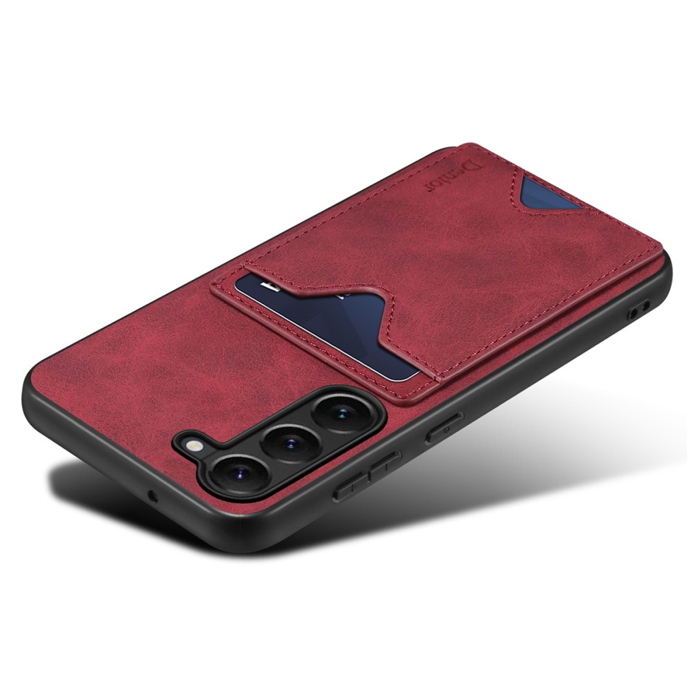 Samsung Galaxy S24 Hybrid Leder Hülle mit Magnetischem Kartenfach   Kickstand Aufsteller - Rot