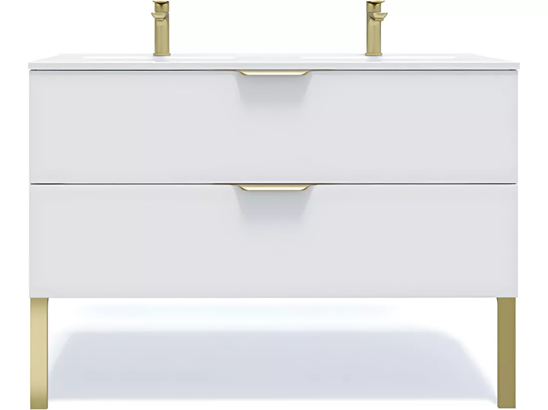 Meuble de salle de bain suspendu double vasque intégrée 120cm 2 tiroirs Blanc - Venice