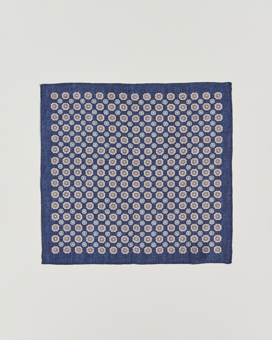 Amanda Christensen Linen Printed Medallion Pocket Square Navy