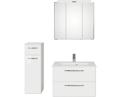 Pelipal Kumba badkamermeubelset, BxHxD 107 x 200 x 50 cm, glanzend witte fronten, 4-delige set met witte gegoten mineraalwastafel en badmeubel, 99.770126091