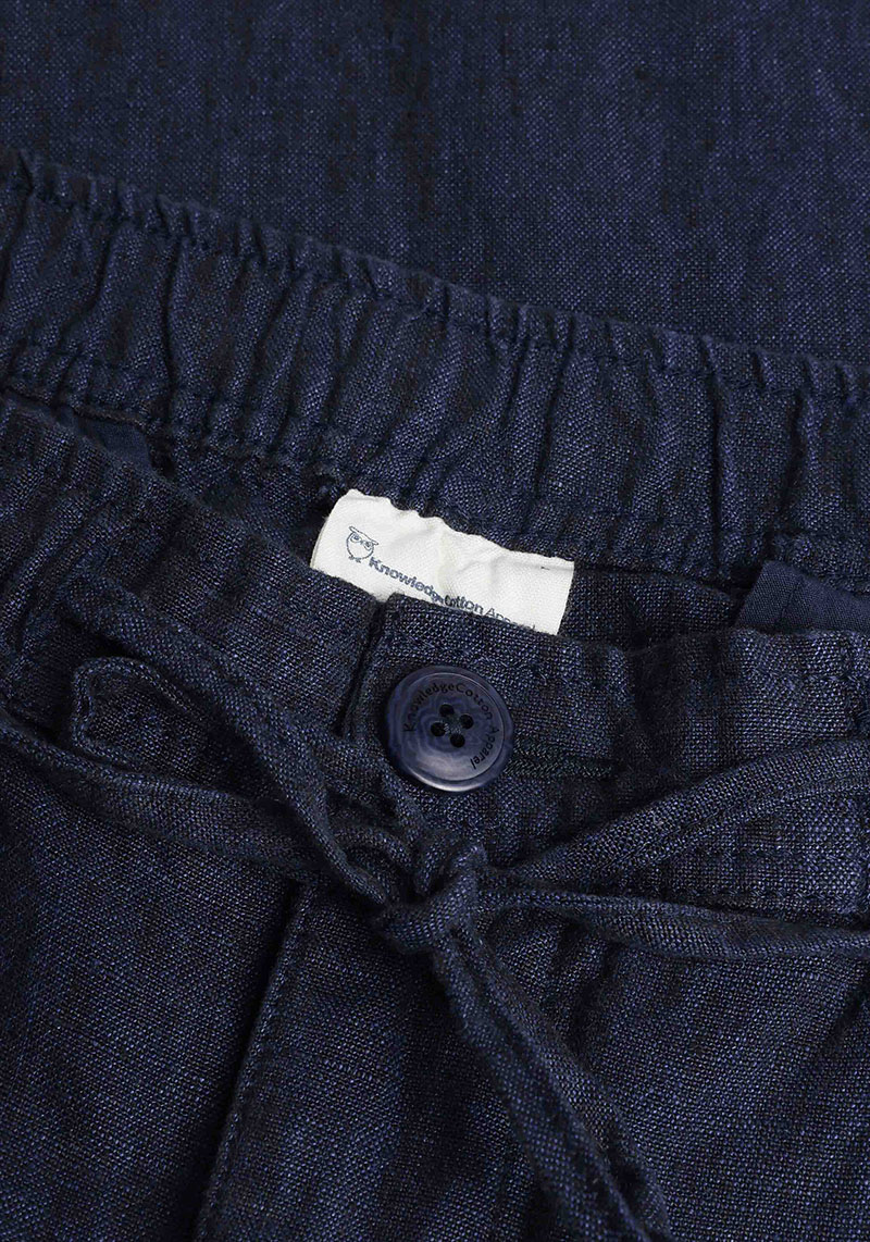 Knowledge Cotton Apparel Leinenhose Fig Loose Linen Pants Yarndyed - Total Eclipse