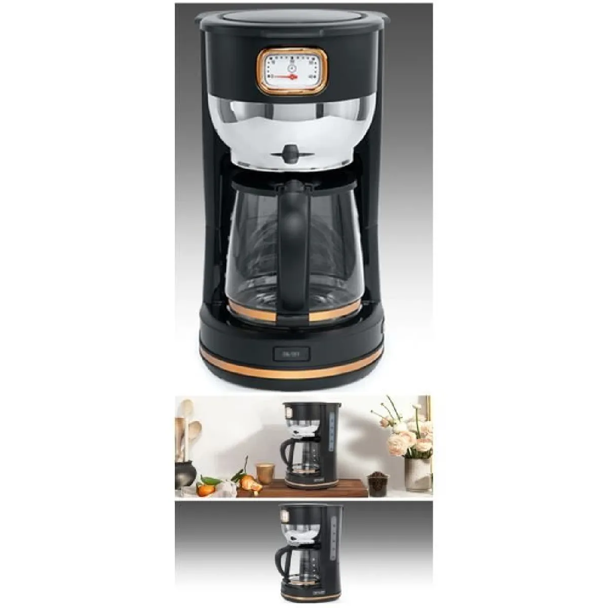 Muse Cafetière Rétro Vintage 1.4 L - 10 Tasses 1000W - Noire Dorée