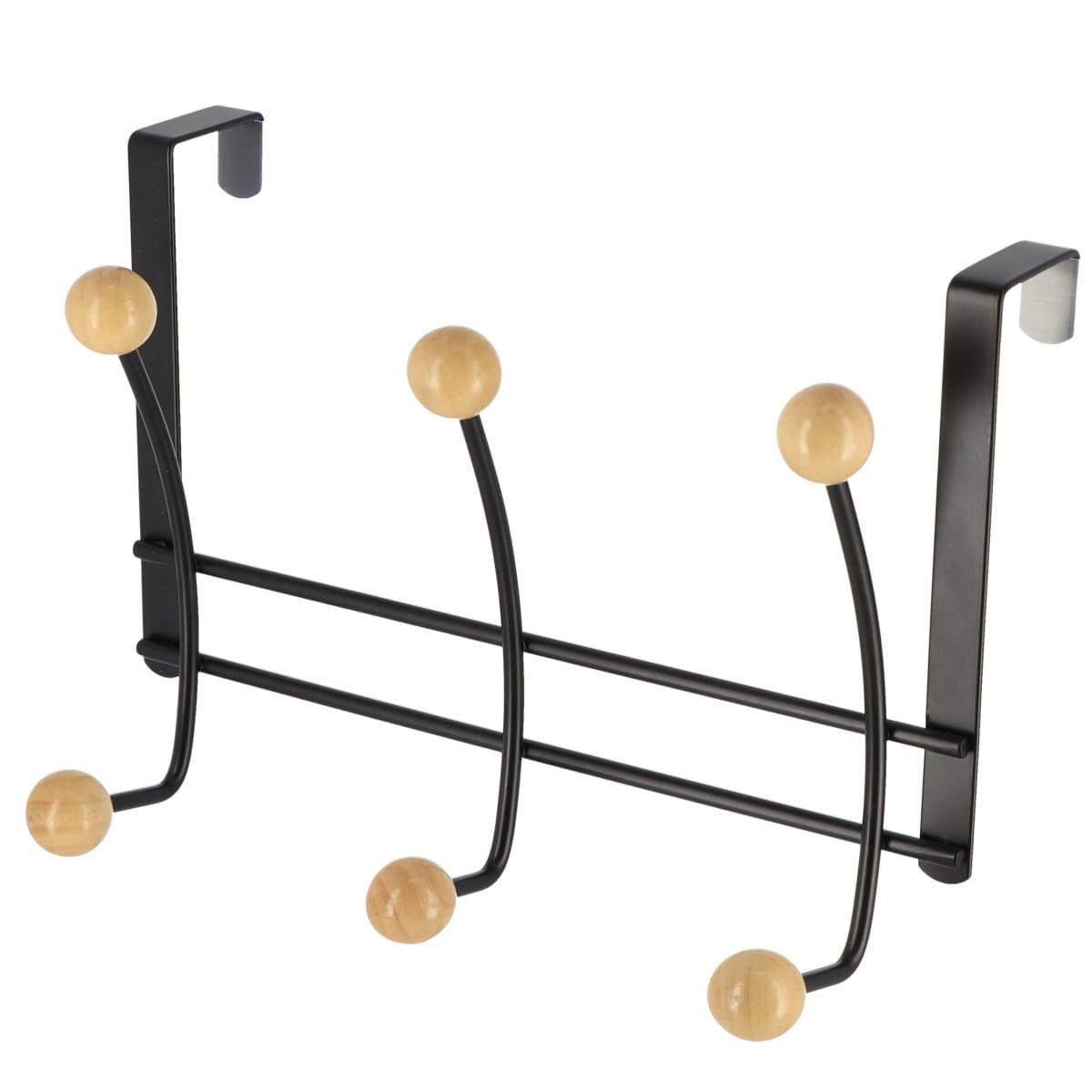 PATERE METAL 6 CROCHETS BOIS NOIR BOIS
