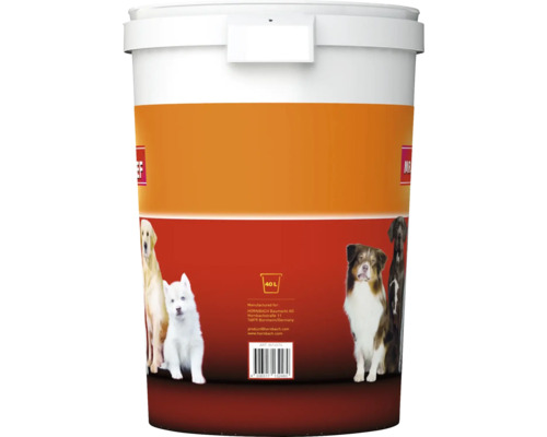 Mr. Beef voerbak met deksel, kunststof. Diameter: 37 cm, Hoogte: 54 cm. Inhoud: ca. 40 liter (leeg).