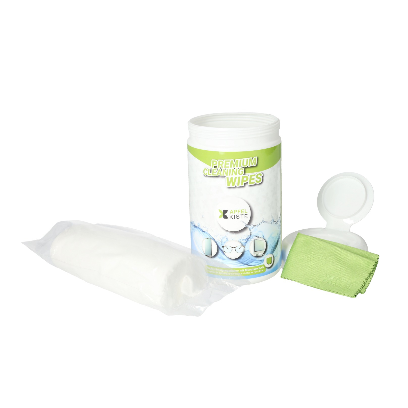 (1 Pack à 80 Stk.) Premium Cleaning Wipes Display Reinigungstücher Screen Cleaner Spenderdose mit Mikrofasertuch