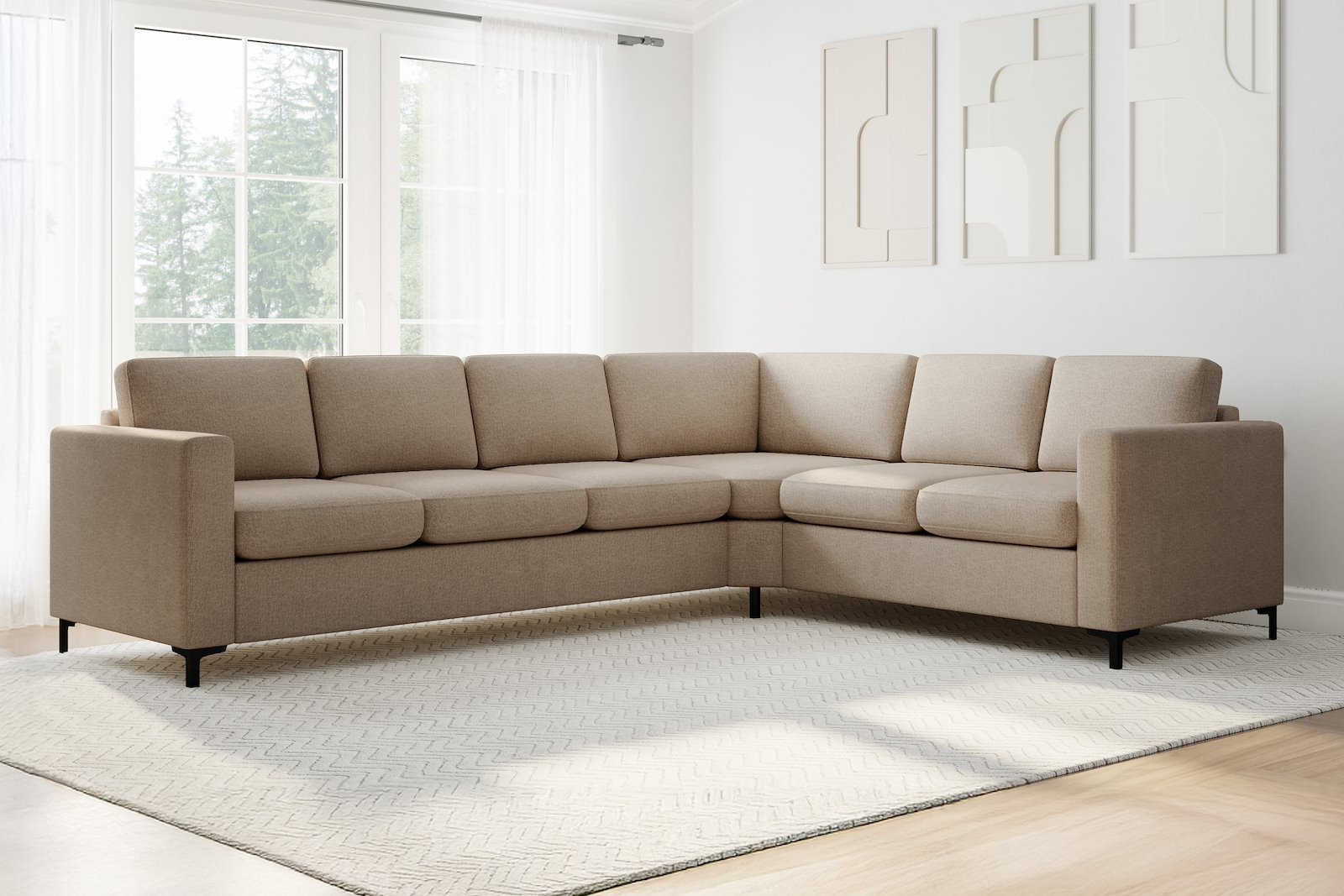 Ask hjørnesofa 32 hjørnesofa. Big hjørnemodul. Tekstil Nordic 4 Dune med sorte metallben