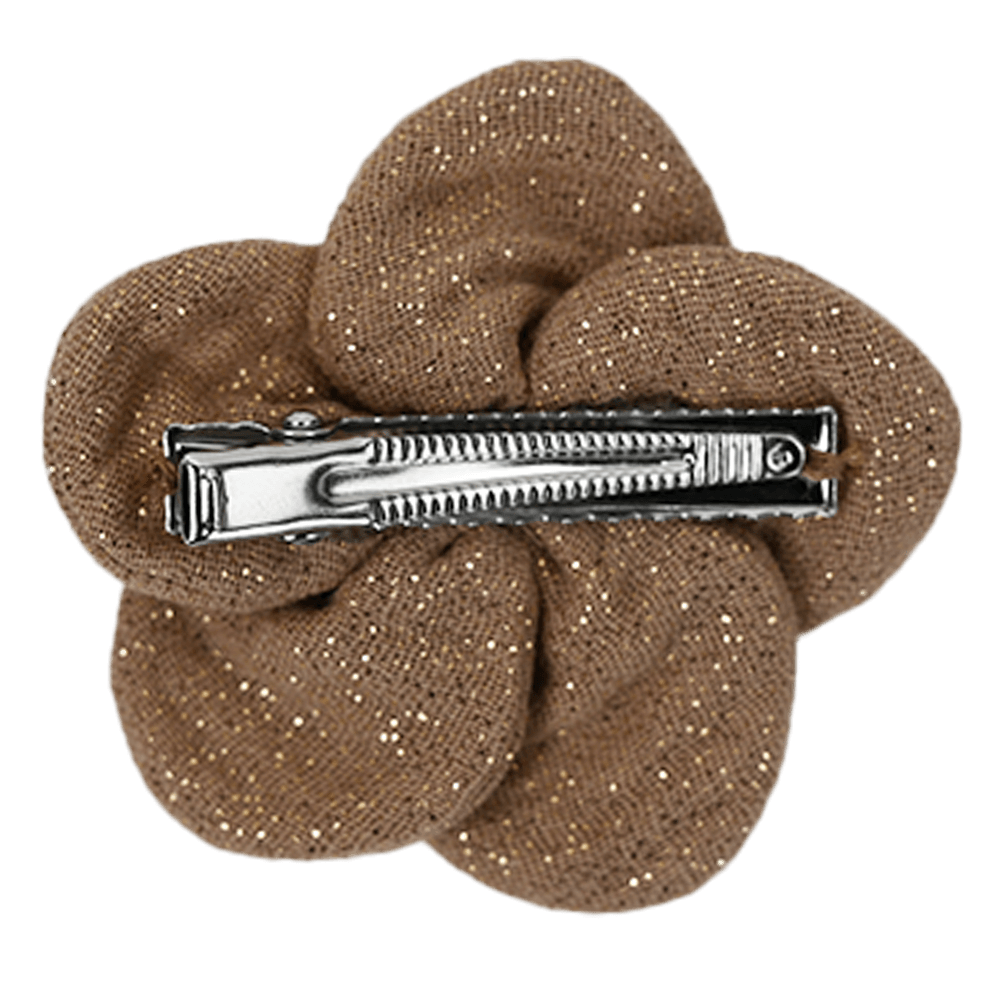 Petite Barrette Pétales De Fleur Gaze Pailletée Camel