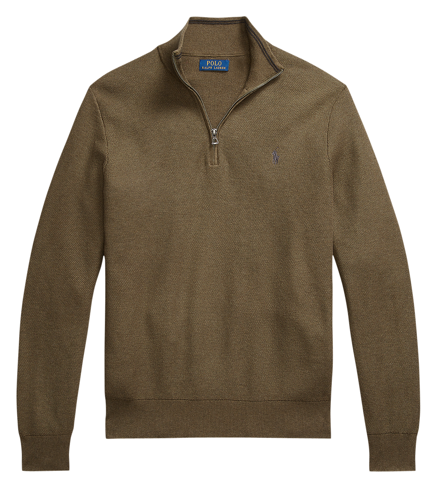 Pull col montant zippé en coton piqué | Vert