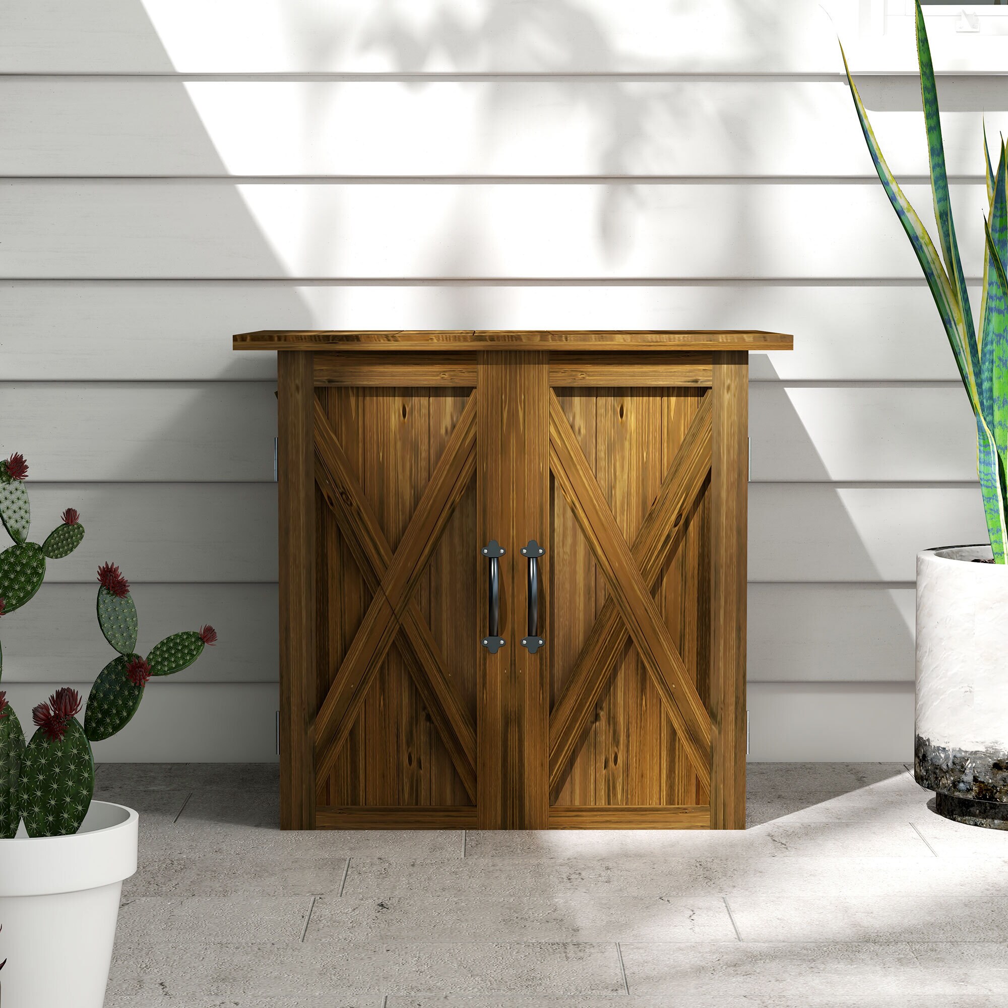 Outsunny Gartenschrank mit Doppeltür braun 77L x 55B x 72H cm