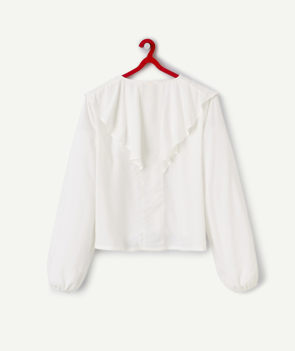 BLOUSE FILLE BLANCHE EN VISCOSE RESPONSABLE AVEC VOLANTS