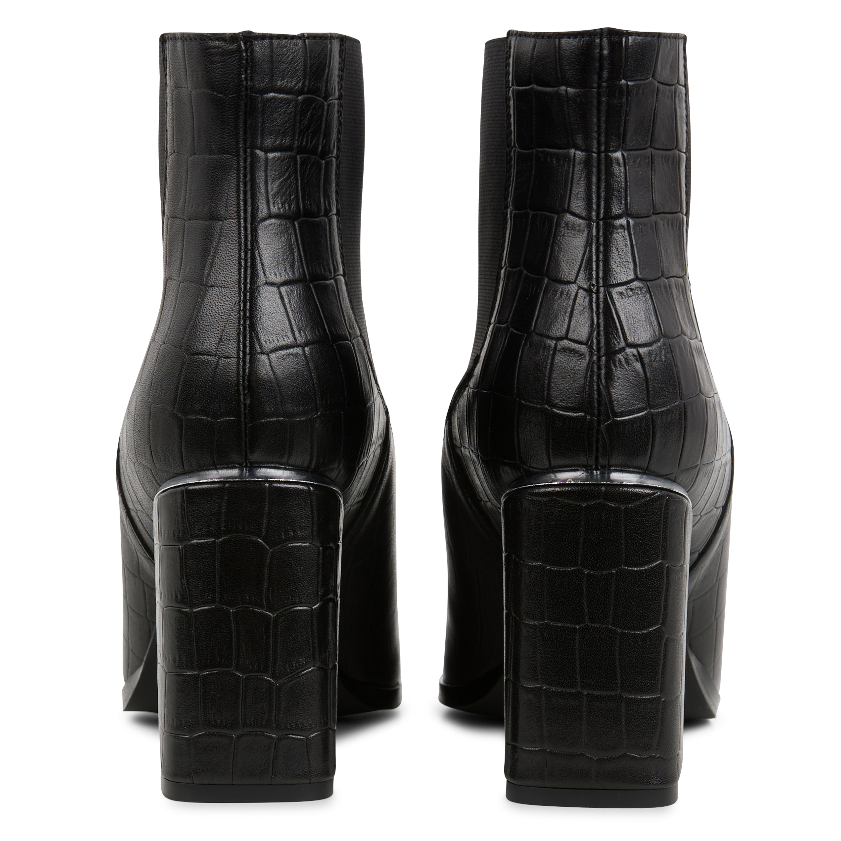 Boots à talons en cuir embossées croco | Noir