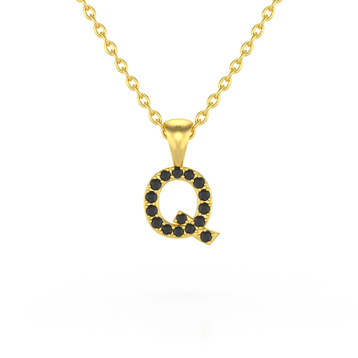 Collier Pendentif ADEN Lettre Q Or 750 Jaune Diamant Noir Chaine Or 750 incluse 0.72grs