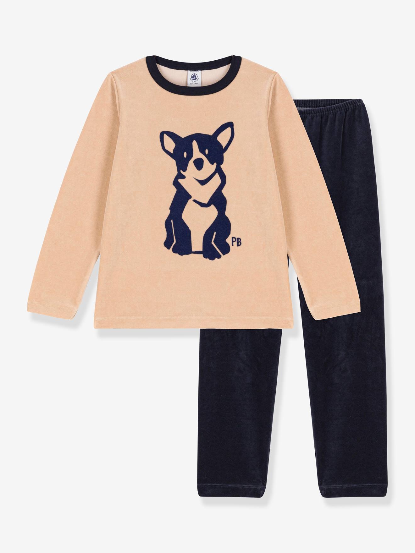 Pijama infantil de veludo PETIT BATEAU bege