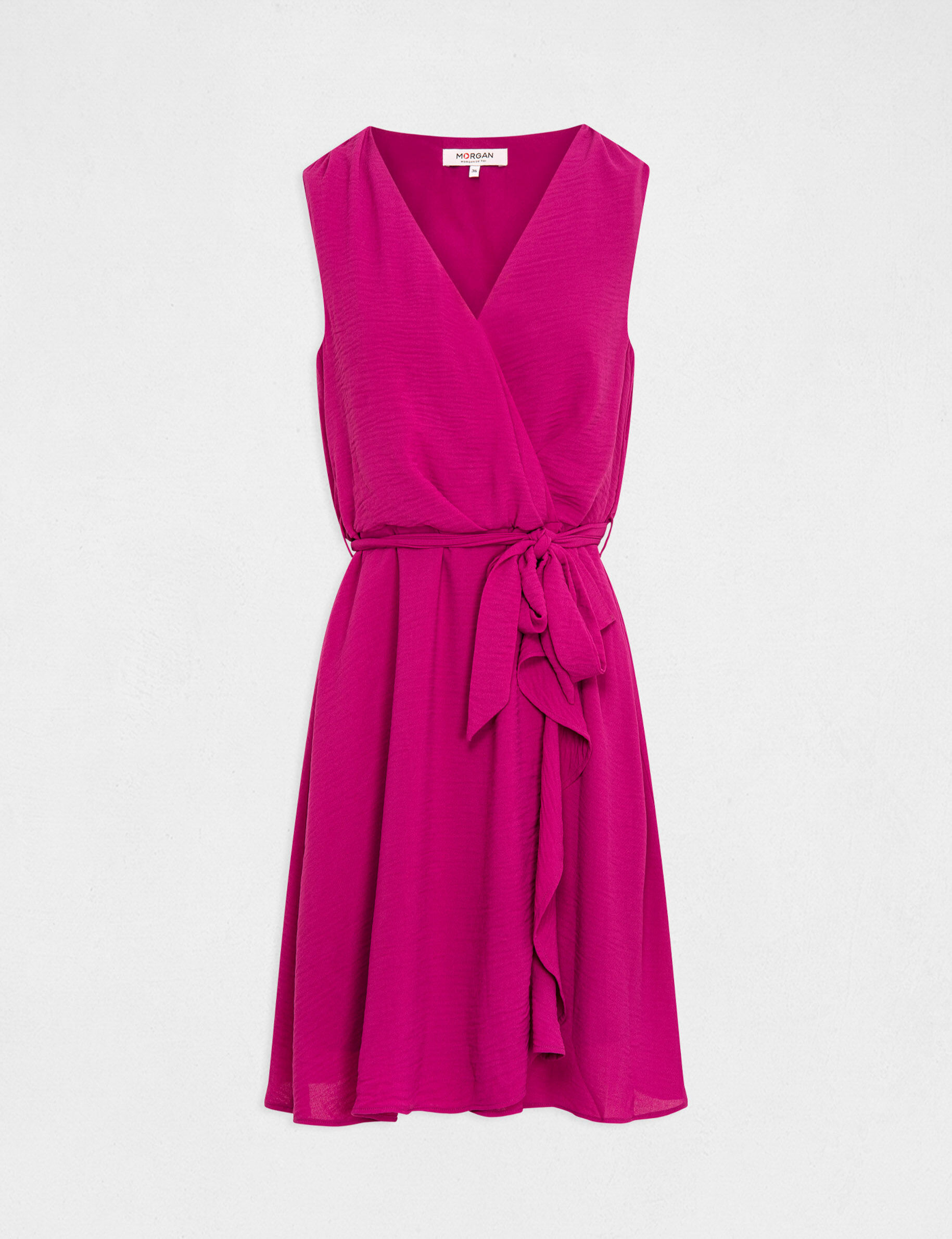 Robe portefeuille fluide ceinturée framboise femme - framboise