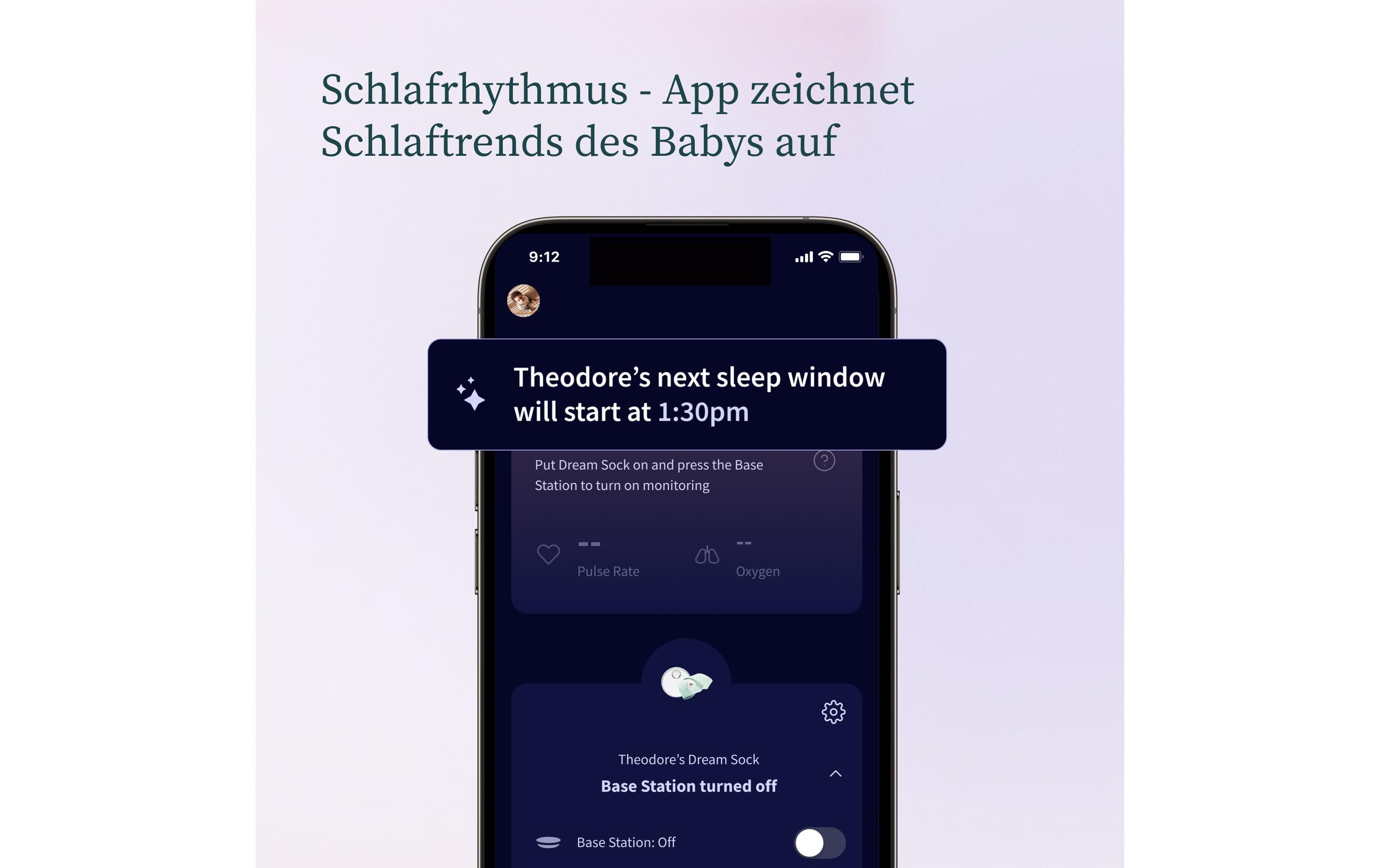 Babyphone Dream Sock Mintgrün<br>Medizinisch geprüftes Babyphone mit Echtzeitmessungen und Gesundheitsmeldungen