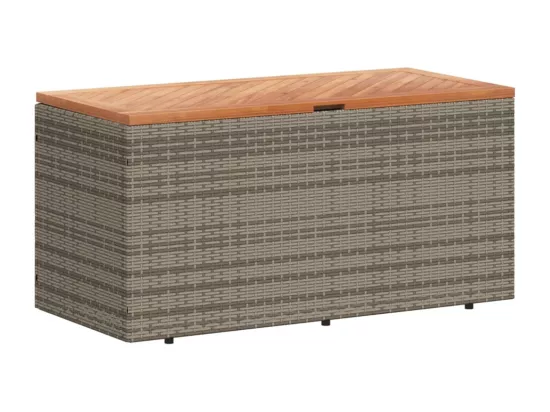 Boîte de rangement de jardin gris résine tressée bois d'acacia