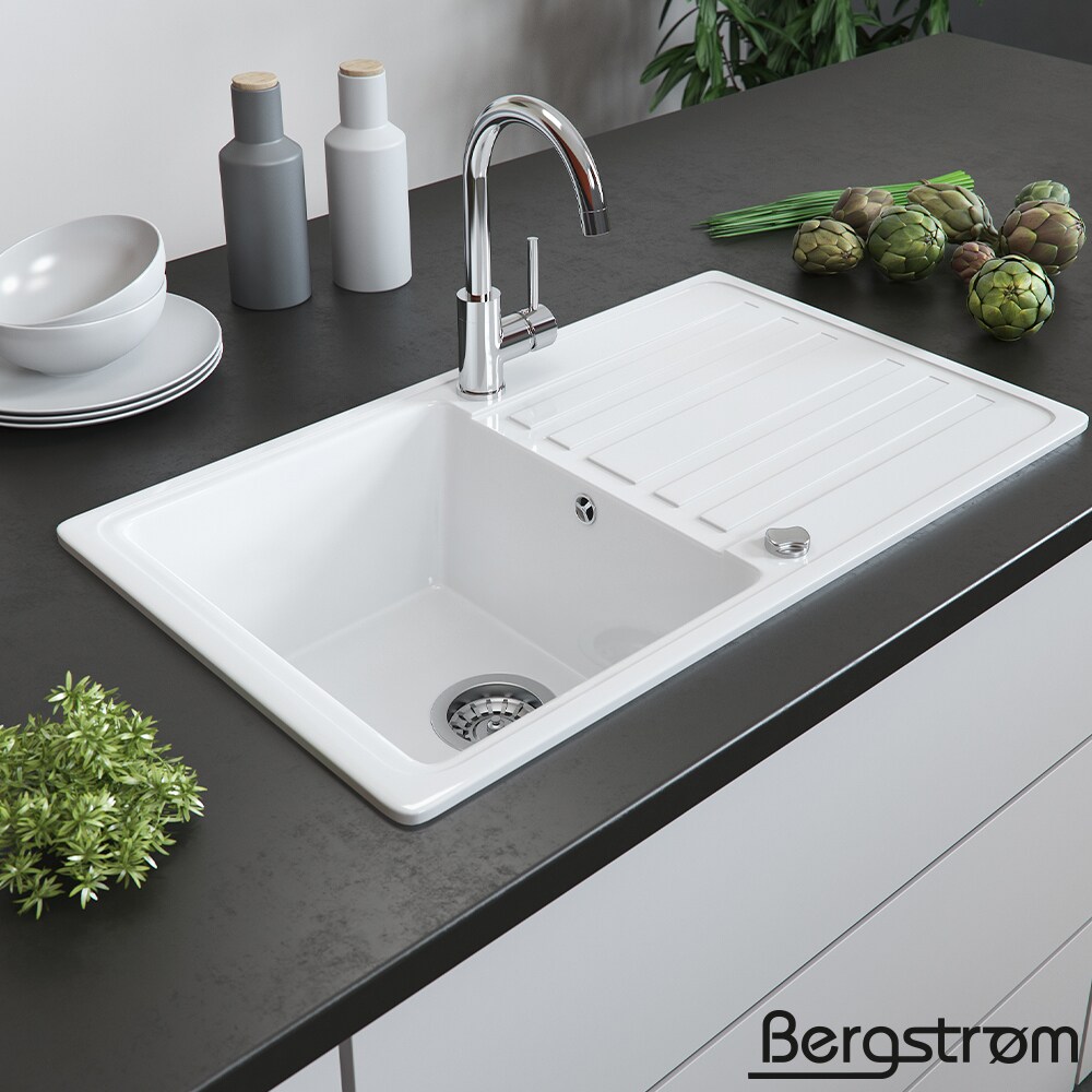 BERGSTRÖM Keramik Spüle VALENCIA Beschichtet Küche Einbauspüle Spülbecken Weiß