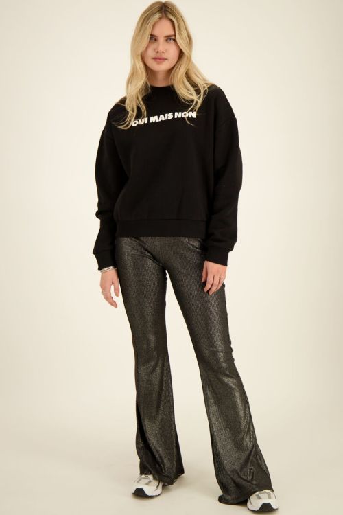 Zwarte metallic flared broek
