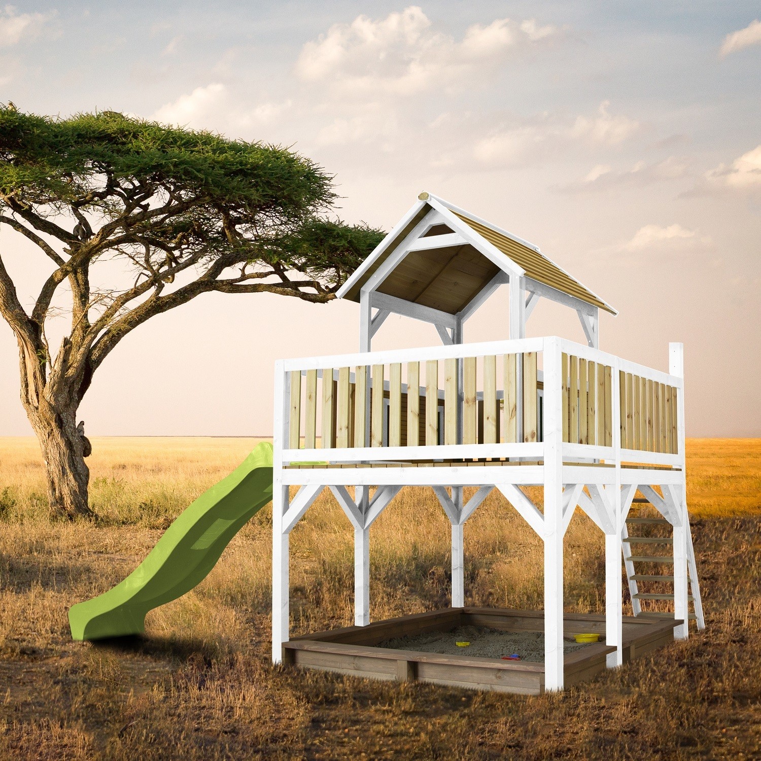 Axi Atka Play Tower Bruin/wit - Toboggan Vert citron