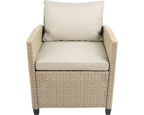 Tuinmeubelset, loungeset, 4-zits, bestaande uit: bank, 2 fauteuils, tafel, inclusief kussens, polyrotan, staal, beige