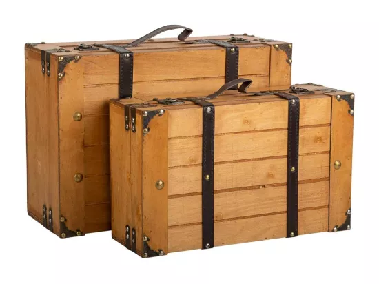 Ensemble de 2 valises en bois marron