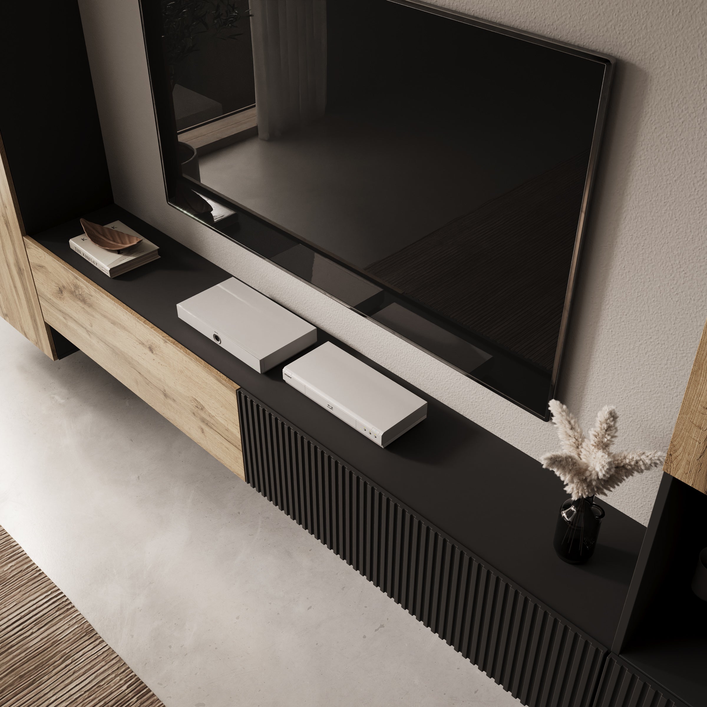 Cruzar - Wandmeubel - Zwart/Eiken - 280x30x180 cm