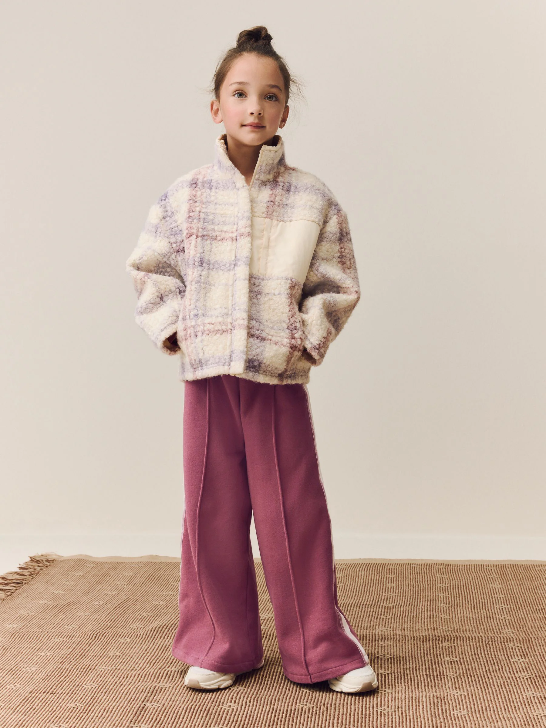 Lilac/Ecru Check - Zip Up Borg Fleece Jacket (3-16yrs)