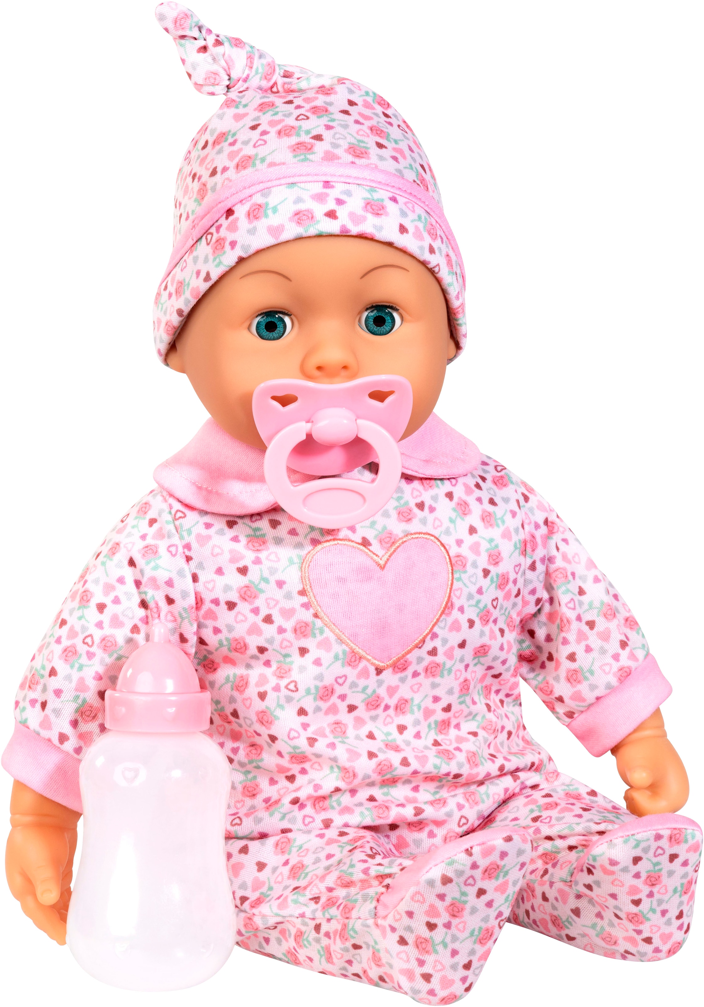 Bayer Babypuppe »First Words Baby, 38 cm, Herzen rosa« mit Schlafaugen und Babygeräuschen