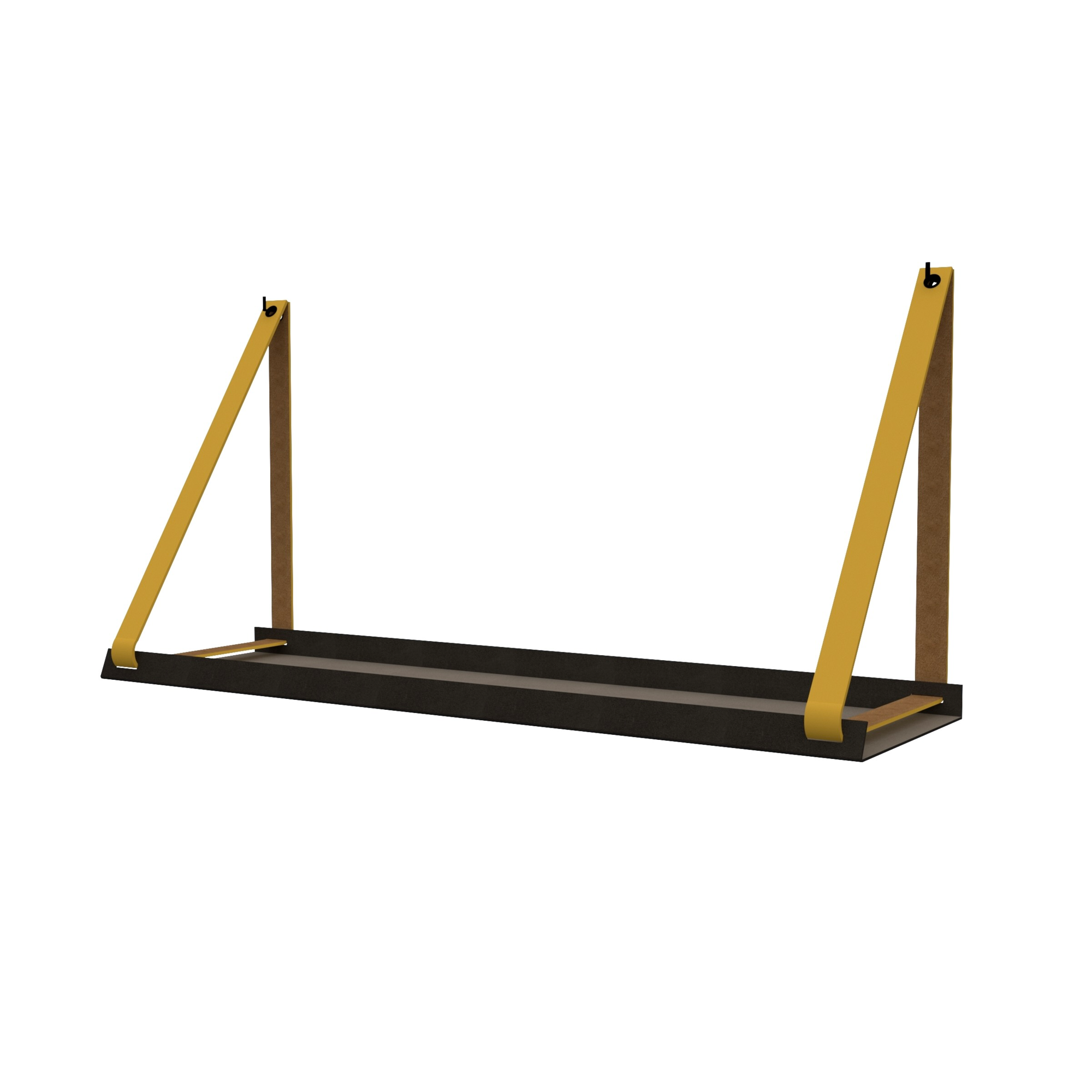 Stalen wandplank 70x20cm - incl. leren plankdragers Stalen wandplank met leren plankdragers - Okergeel