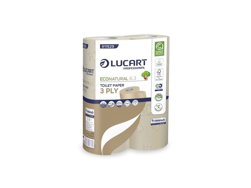 Lucart Eco Natural Toilettenpapier 3-lagig 6 Rollen, recycl Recyceltes Toilettenpapier mit Blumenprägung