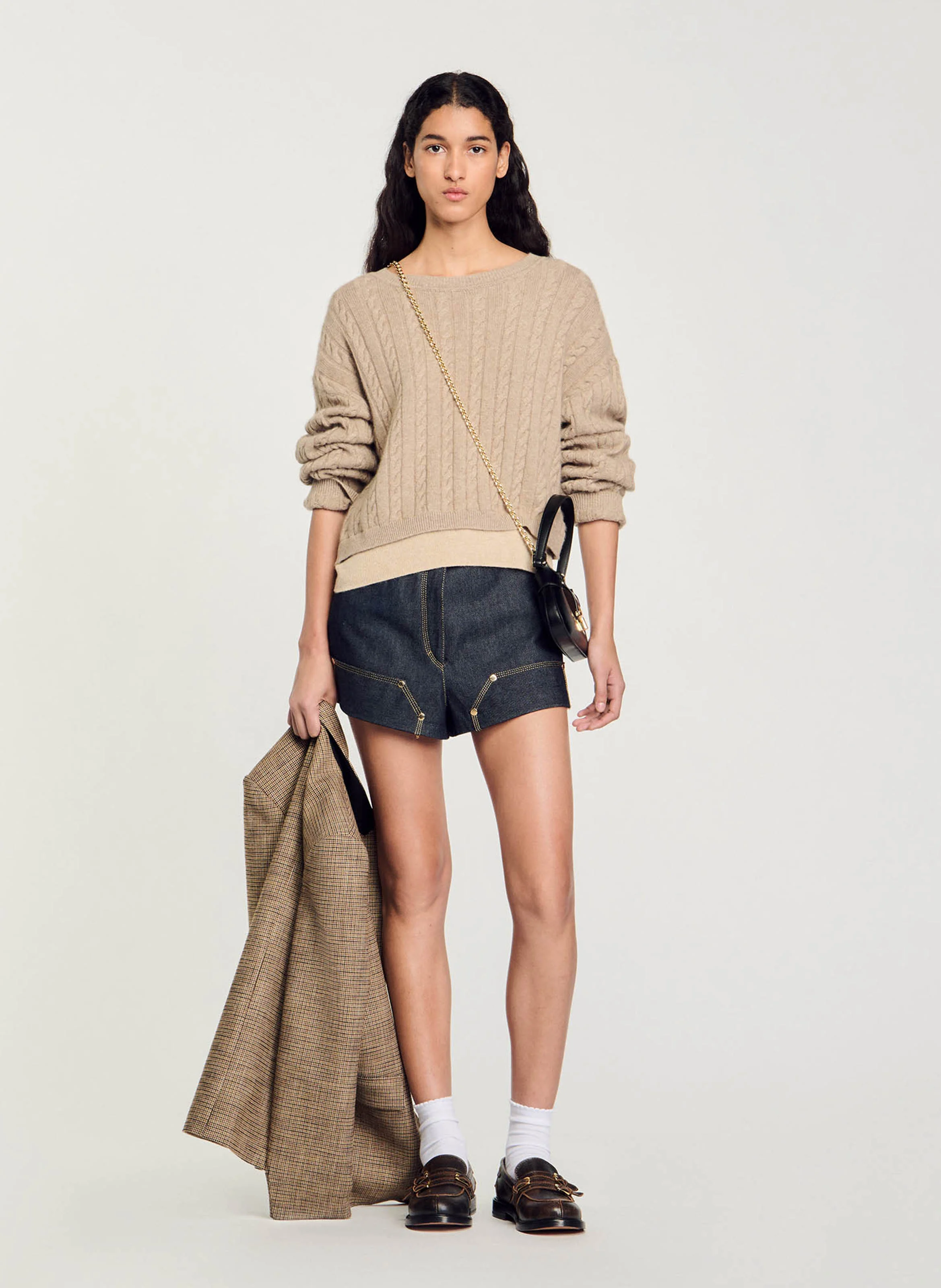 Pull col rond en laine mélangé | Beige