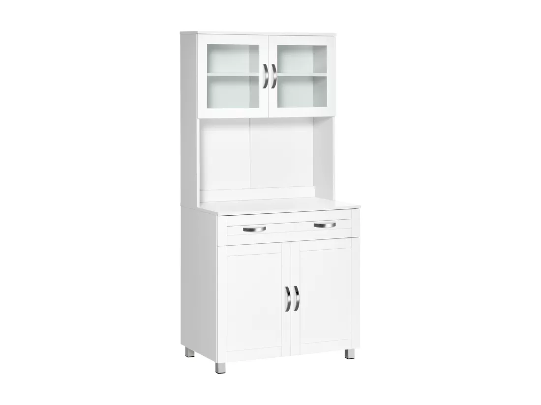 HOMCOM Armoire de cuisine contemporaine multi-rangement 2 placards portes grand tiroir coulissant panneaux MDF blanc